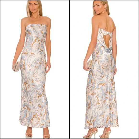 NWT BEC & BRIDGE strapless cutout back silky maxi dress - Picture 1 of 8